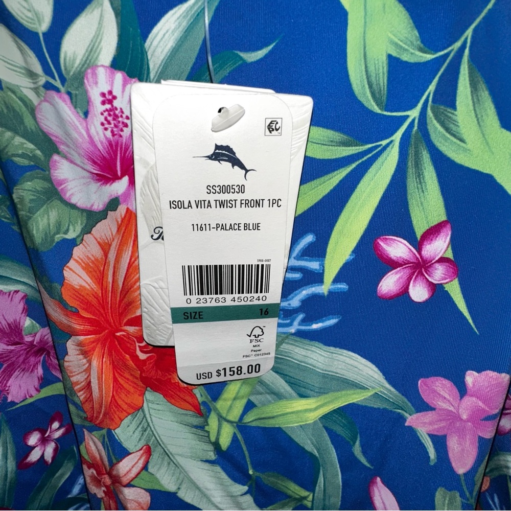 NWT Tommy BAHAMA Pearl Underwire Twist-Front One-Piece Swimsuit Palace Blue 16 - Picture 4 of 8